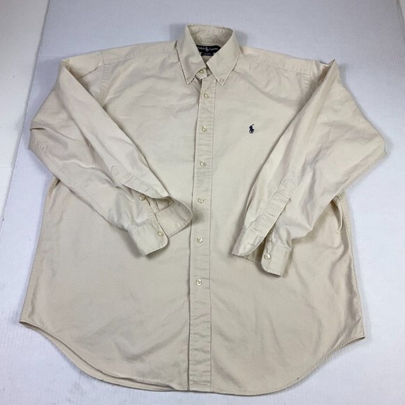 Ralph Lauren Other - Ralph Lauren Mens Blaire Button Down Shirt Beige Cotton Long Sleeve Top Medium *